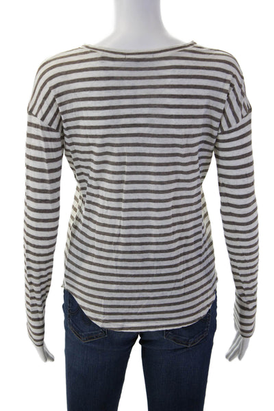 Vince Women Jersey Striped White Cotton Long Sleeve Tee Size XS