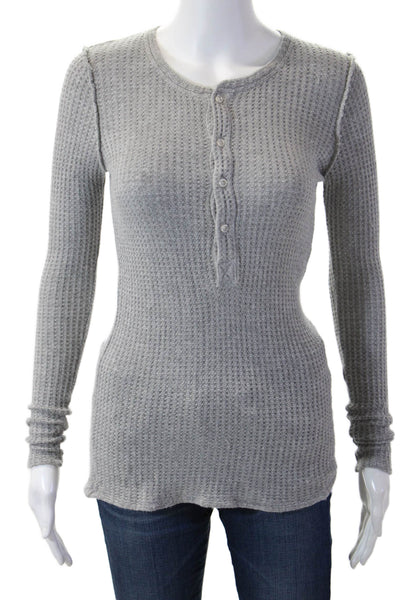 NSF Women Henley Pullover Gray Long Sleeve Size PP