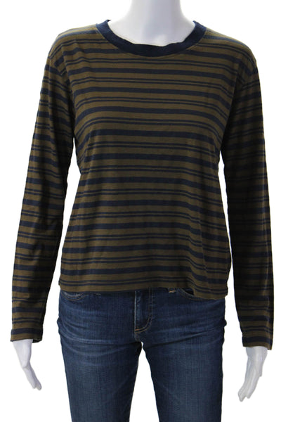 Velvet Women Ringer Striped Dark Blue T-Shirt Crew Neck Long Sleeve 90s Size XS