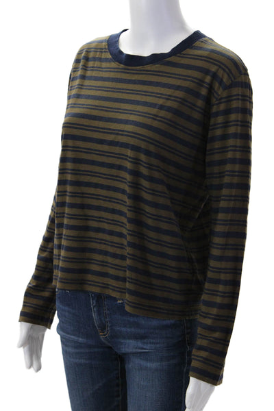 Velvet Women Ringer Striped Dark Blue T-Shirt Crew Neck Long Sleeve 90s Size XS