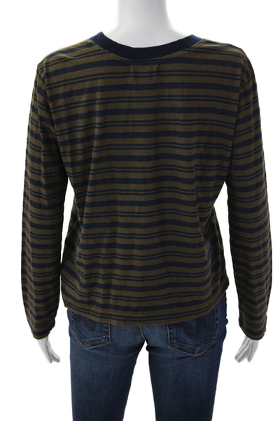 Velvet Women Ringer Striped Dark Blue T-Shirt Crew Neck Long Sleeve 90s Size XS