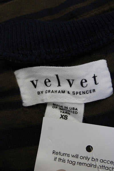 Velvet Women Ringer Striped Dark Blue T-Shirt Crew Neck Long Sleeve 90s Size XS