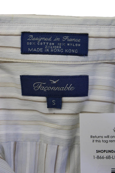 Faconnable Women Striped Collared Button-Up Top White Long Sleeve Size S