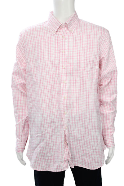 Alan Paine Mens Dress Shirt Button-Down Pink Check 55%Cotton 45%Linen Size L