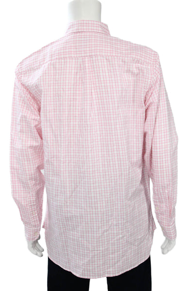 Alan Paine Mens Dress Shirt Button-Down Pink Check 55%Cotton 45%Linen Size L