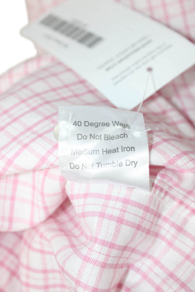 Alan Paine Mens Dress Shirt Button-Down Pink Check 55%Cotton 45%Linen Size L