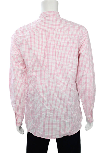 Alan Paine Mens Plaid Johnstone Spread Collar Shirt White Pink Size Medium