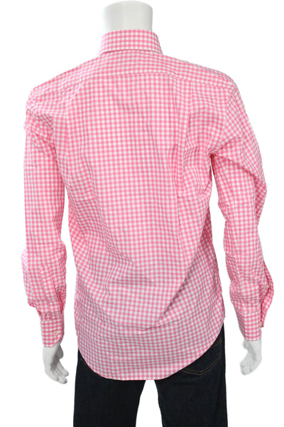 Hagen Mens Point Collar Check Button-Up Shirt Long Sleeve Pink Cotton Size 15.5