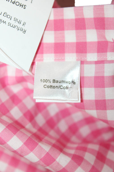 Hagen Mens Point Collar Check Button-Up Shirt Long Sleeve Pink Cotton Size 15.5