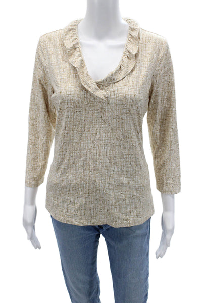 J. Mclaughlin Women Basic Beige V Neck 3/4 Sleeve Blouse Size M