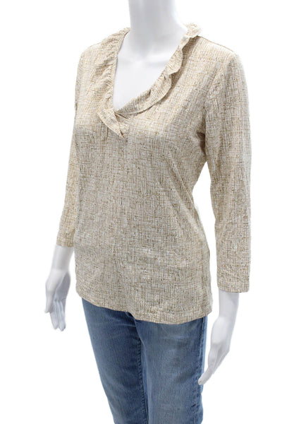 J. Mclaughlin Women Basic Beige V Neck 3/4 Sleeve Blouse Size M