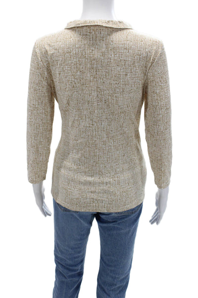 J. Mclaughlin Women Basic Beige V Neck 3/4 Sleeve Blouse Size M