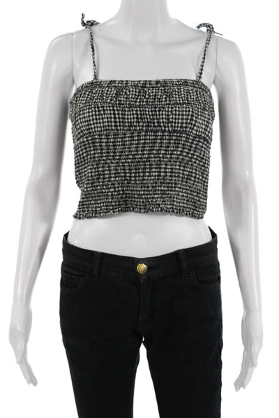 Zara Trafaluc Womens Cropped Camisole Black Check Square Neck Cotton Size M
