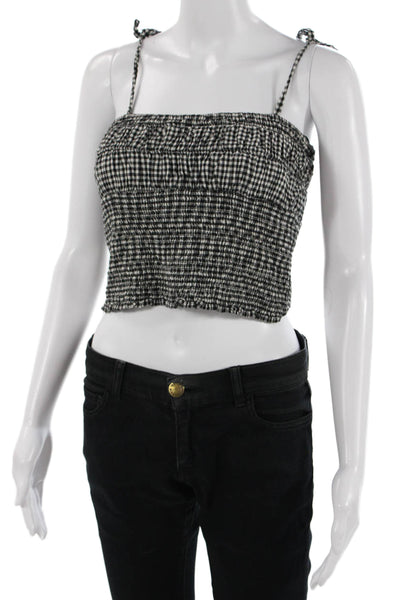 Zara Trafaluc Womens Cropped Camisole Black Check Square Neck Cotton Size M