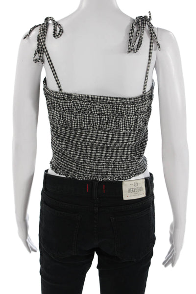 Zara Trafaluc Womens Cropped Camisole Black Check Square Neck Cotton Size M