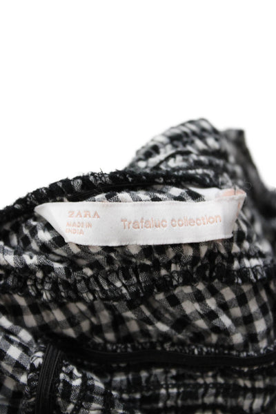 Zara Trafaluc Womens Cropped Camisole Black Check Square Neck Cotton Size M