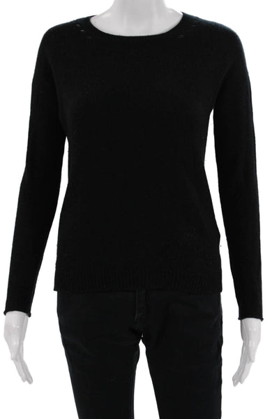 Sharis Place Womens 100% Cashmere Crew Neck Pullover Sweater Black Size S