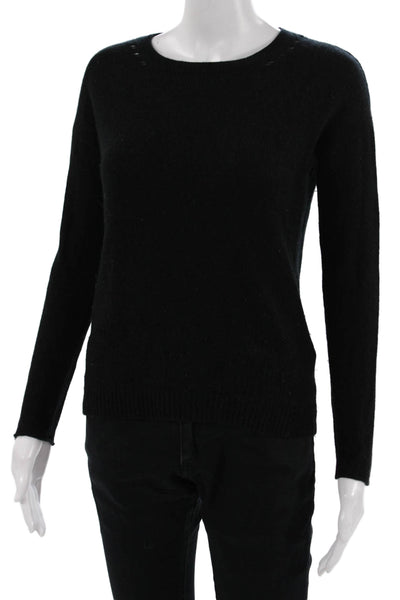 Sharis Place Womens 100% Cashmere Crew Neck Pullover Sweater Black Size S