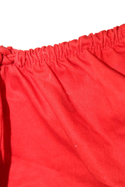 Zara Women Cropped Cotton Blouse Red Round Neck Short Sleeve Bohemian Size M