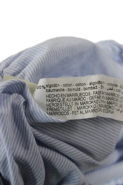 Zara Womens Cropped Striped Cotton Collared Button Up Top Light Blue 90s Size S