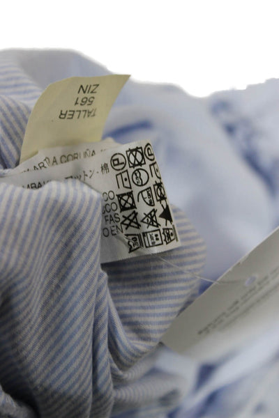 Zara Womens Cropped Striped Cotton Collared Button Up Top Light Blue 90s Size S