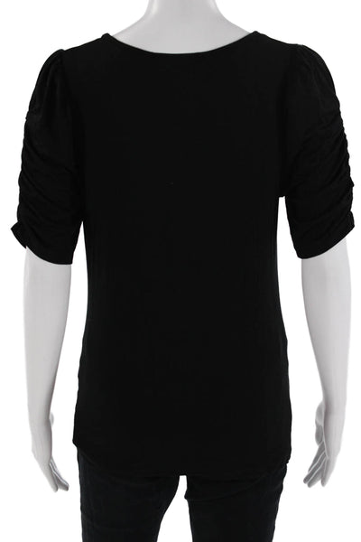Frame Women Jersey T-Shirt Black Short Sleeve Round Neck Petite Size S