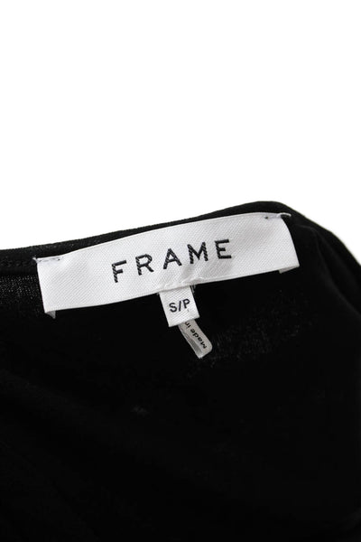 Frame Women Jersey T-Shirt Black Short Sleeve Round Neck Petite Size S