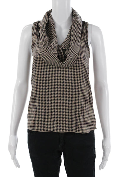 Alisha Levine Women Silk Sleeveless Turtleneck Tank Beige Check Size XS