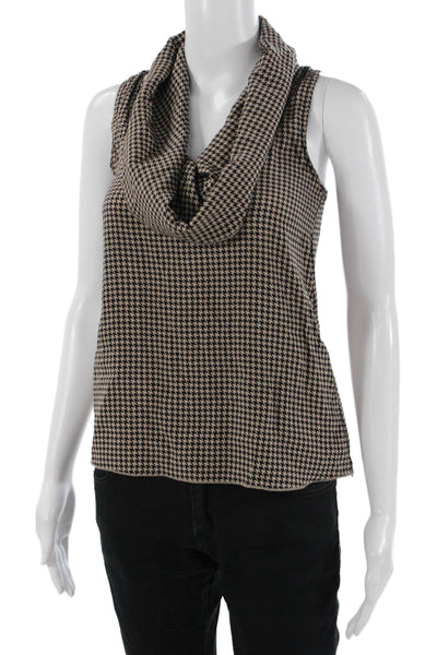 Alisha Levine Women Silk Sleeveless Turtleneck Tank Beige Check Size XS