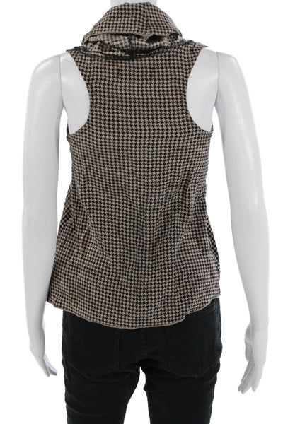 Alisha Levine Women Silk Sleeveless Turtleneck Tank Beige Check Size XS