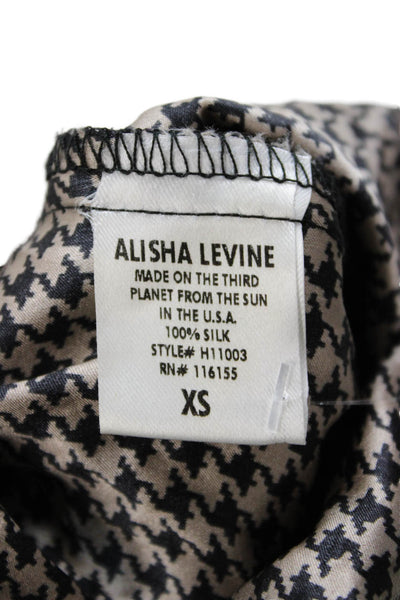 Alisha Levine Women Silk Sleeveless Turtleneck Tank Beige Check Size XS