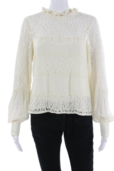 Nanette Lepore Women Bohemian Silk High Neck Long Sleeve Blouse Size 4