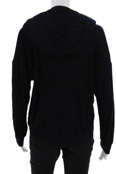 Michael Lauren Womens Henley Hoodie Navy Plaid Longsleeve Drawstring Size S