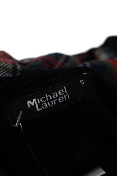 Michael Lauren Womens Henley Hoodie Navy Plaid Longsleeve Drawstring Size S