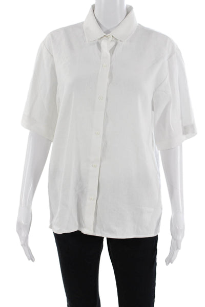 Gianni Bini Womens White Collared Short Sleeve Button Up Top Size S