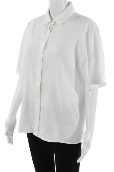 Gianni Bini Womens White Collared Short Sleeve Button Up Top Size S