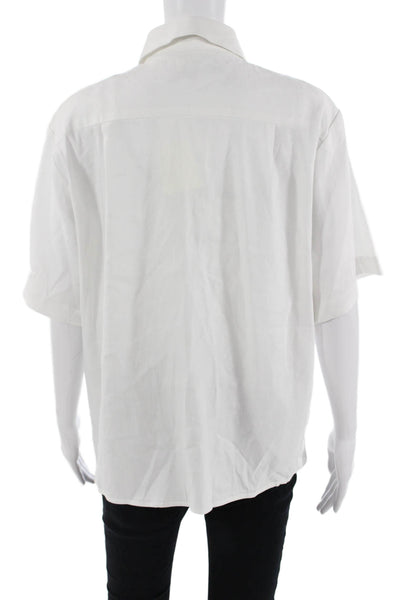Gianni Bini Womens White Collared Short Sleeve Button Up Top Size S