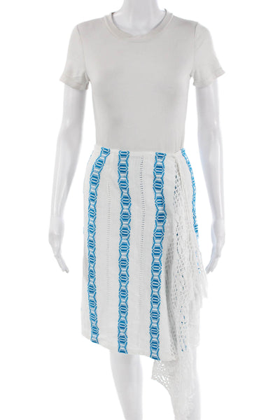 Jaline Women Wrap Skirt Blue Geometric Cotton Knee Length Size S