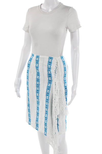 Jaline Women Wrap Skirt Blue Geometric Cotton Knee Length Size S