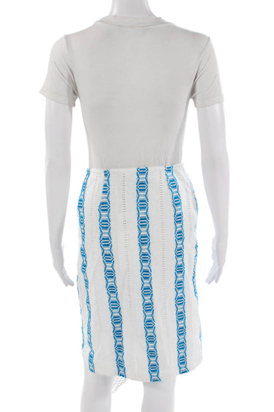 Jaline Women Wrap Skirt Blue Geometric Cotton Knee Length Size S