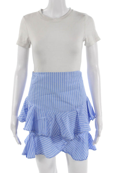 Fame & Partners Womens Light Blue Striped Flare Mini Skirt Cotton Size 4