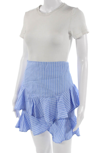 Fame & Partners Womens Light Blue Striped Flare Mini Skirt Cotton Size 4