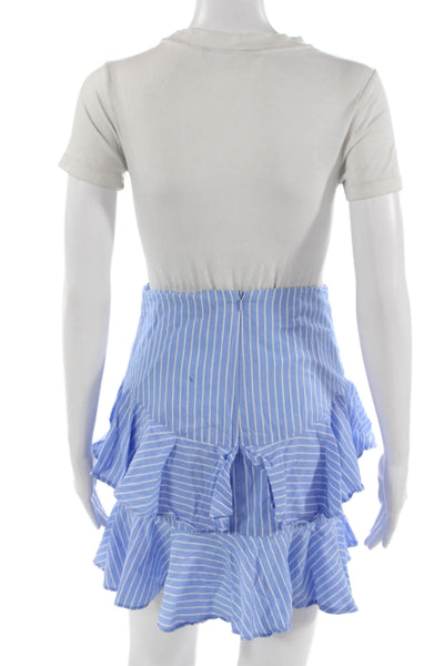 Fame & Partners Womens Light Blue Striped Flare Mini Skirt Cotton Size 4