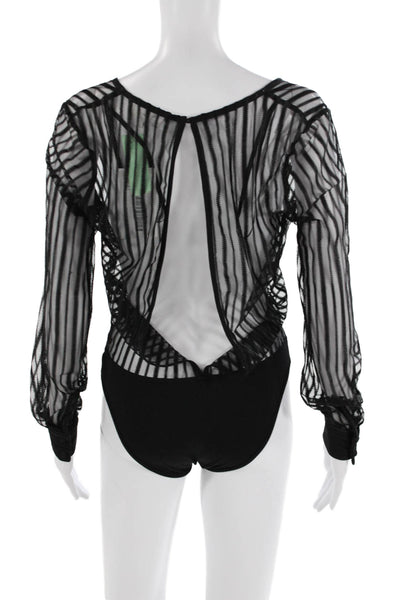 By The Way Womens Black Striped V Neck Long Sleeve Bodysuit Size XS