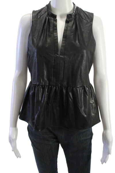 Amanda Uprichard Womens Black V-Neck Sleeveless Biker Blouse Size S