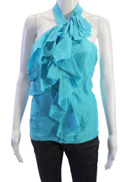 Robert Rodriguez Black Label Women Blue Linen Silk Sleeveless Blouse Size 10