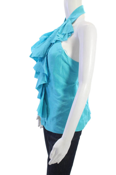 Robert Rodriguez Black Label Women Blue Linen Silk Sleeveless Blouse Size 10
