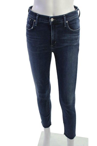 Agolde Womens Ankle Skinny Jeans Dark Blue Mid Rise Button Size 28W