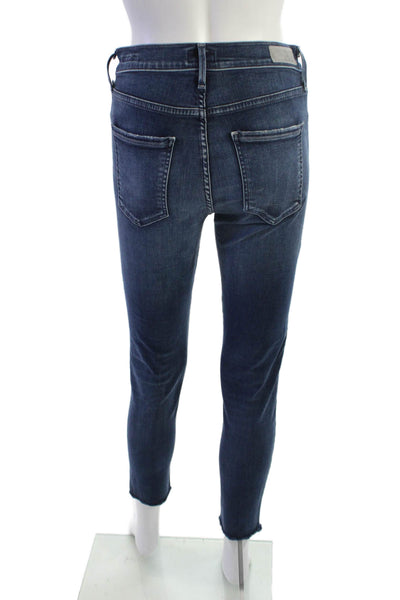 Agolde Womens Ankle Skinny Jeans Dark Blue Mid Rise Button Size 28W