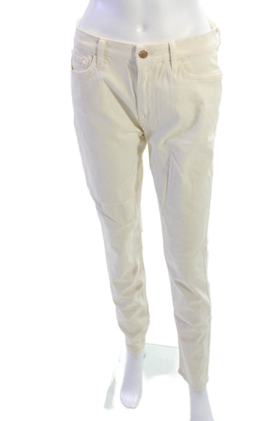 Jen 7 Women Beige Classic Cotton Blend Button Pants Inseam 30 Size 8
